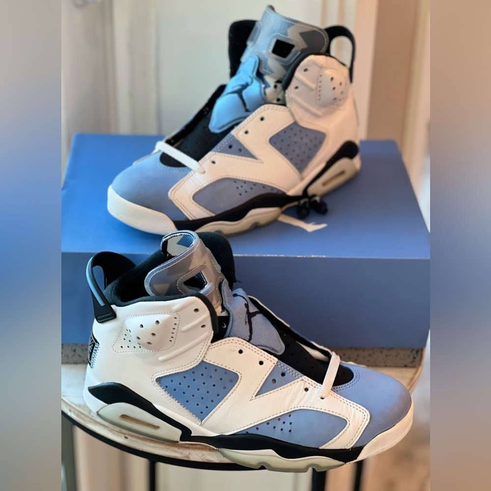 Nike Air Jordan 6 Retro UNC Home White Size 9.5 Basketball Sneakers.
